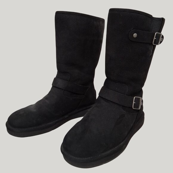 UGG Women’s Sutter Black Suede Tall Buckle Boots – Size 9 (Style #100537) - Picture 3 of 7